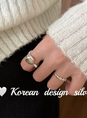 2025年秋冬韩风新款重工S925纯银简约椭圆开口戒指冷淡风高级感女