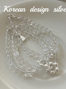韩国小众设计手工 S925纯银白水晶圆珠小花手链 级Ins风手饰品