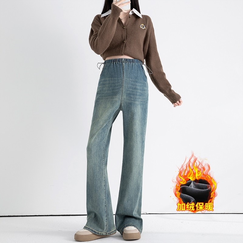 实拍 高品质密密绒弹力冬季孕妇牛仔裤有口袋抽绳喇叭裤休闲,淘宝优惠券,粉丝福利购,淘宝优惠卷