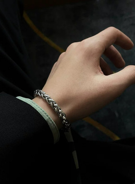 钛钢手链男潮牌古巴手链嘻哈简约冷淡风女不掉色小众同款情侣饰品