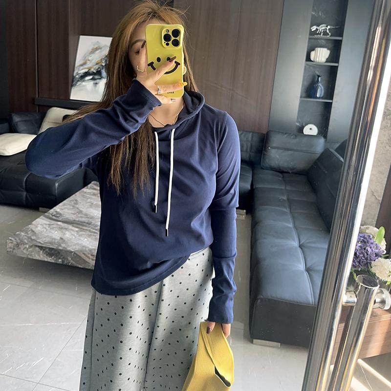 极简风 大码女装胖mm25年秋冬装新款T恤连帽打底衫休闲内搭上衣服,淘宝优惠券,粉丝福利购,淘宝优惠卷