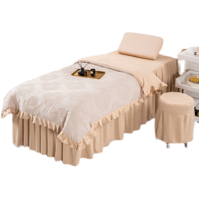 夏蜜新款美容床罩四件套简约纯色美容院SPA按摩专用床罩四季通用
