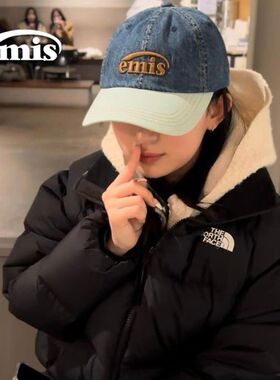 韩国emis帽子牛仔布拼色棒球帽男小众潮拼接款鸭舌帽女小头