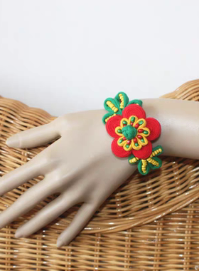 中式布手链表演用布艺手链蔗疤痕饰品手工制作民族风手镯铃铛串珠