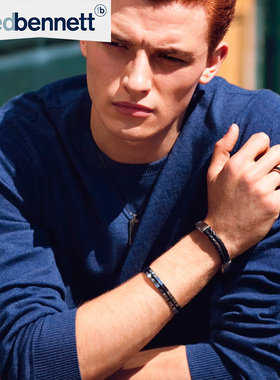 英国双层黑色休闲风钛钢皮质手链