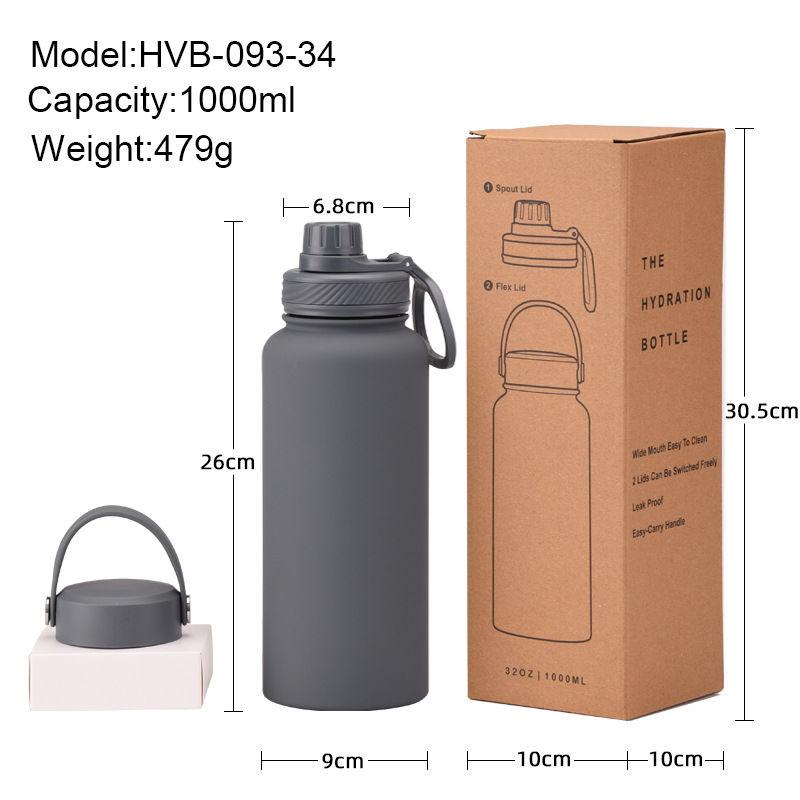 2024新款不锈钢保温杯一杯双盖1L大容量水杯便携户外双饮运动水壶-图3