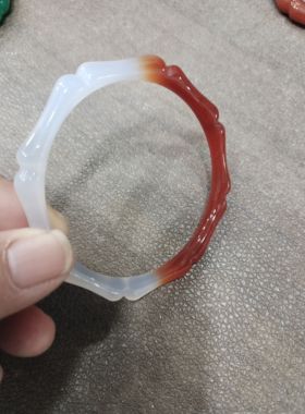 天然冰种油半山半水玛瑙玉髓手镯女款竹节镯子玉镯送女朋友