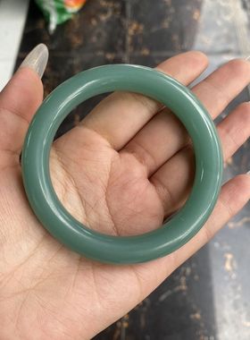 新疆和田色粉青鸭蛋青切末蓝中粗圆条手镯玉髓玉镯子轻奢国风饰品