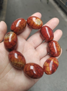 天然龙纹玛瑙战国红色玛瑙桶珠手链红红火火鸟蛋形手串把玩玉串珠