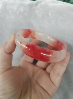 天然精雕步步惊心鸡血玉手镯玉石镯子女款血丝通透彩玉镯饰品礼物