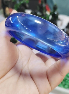 蓝色宝石星光宝石正品冰种玉石扁条手镯内径齐全冰透宝蓝色手镯