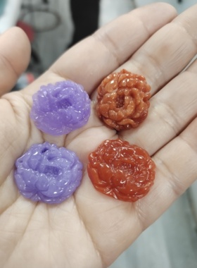 翡翠色红色罗兰牡丹花朵吊坠玉坠挂件荷花百搭玉佩项链手工配件