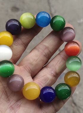 仿真猫眼石精雕圆珠手链多宝多彩猫眼石手串玉石高贵爆款饰品