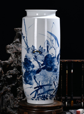 大师手绘荷塘清趣画筒直筒花瓶