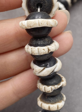 非洲贸易珠 西亚黑白古董琉璃珠 古珠饰品项链 文玩配珠diy散珠