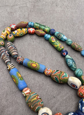 非洲贸易珠 古法彩绘琉璃项链  民族风复古配饰 文玩配珠diy散珠