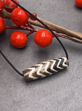 非洲贸易珠 缅甸邦迪克木化石管珠板珠 邦迪克锁骨链配珠文玩配饰