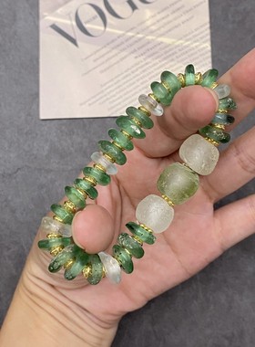 原创设计 碎碎冰甜甜圈琉璃手串 绿色小清新百搭手链女