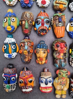 腓尼基人面琉璃娃娃项链手链吊坠 diy手工编织串珠 买送藏绳