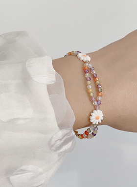 巨闪彩色串珠手链 极细双层叠带小众设计感甜美酷珍珠配饰手串女