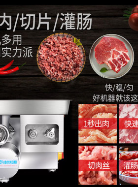 正元牌商用 多功能厨房台式电动 绞切肉机 全不锈钢 牛羊菜片