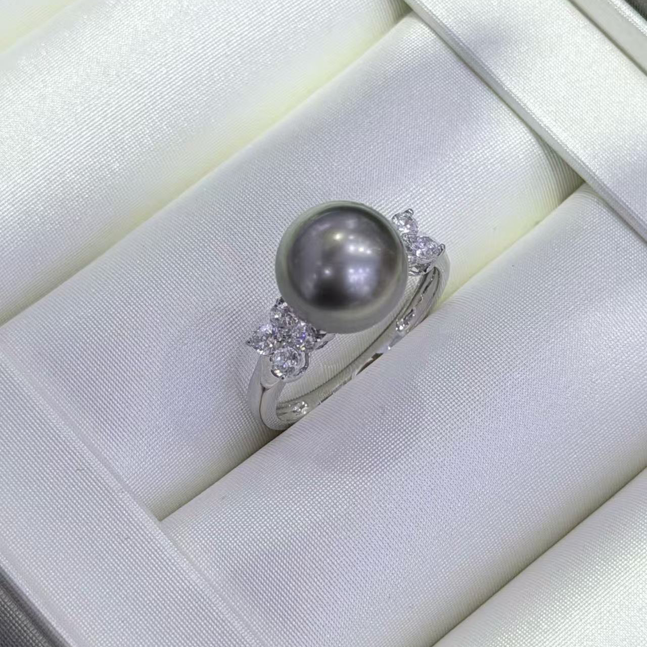 18k gold zircon 8-9mm natural pearl ring accessories light luxury butterfly style round bare beads diy ring holder empty holder