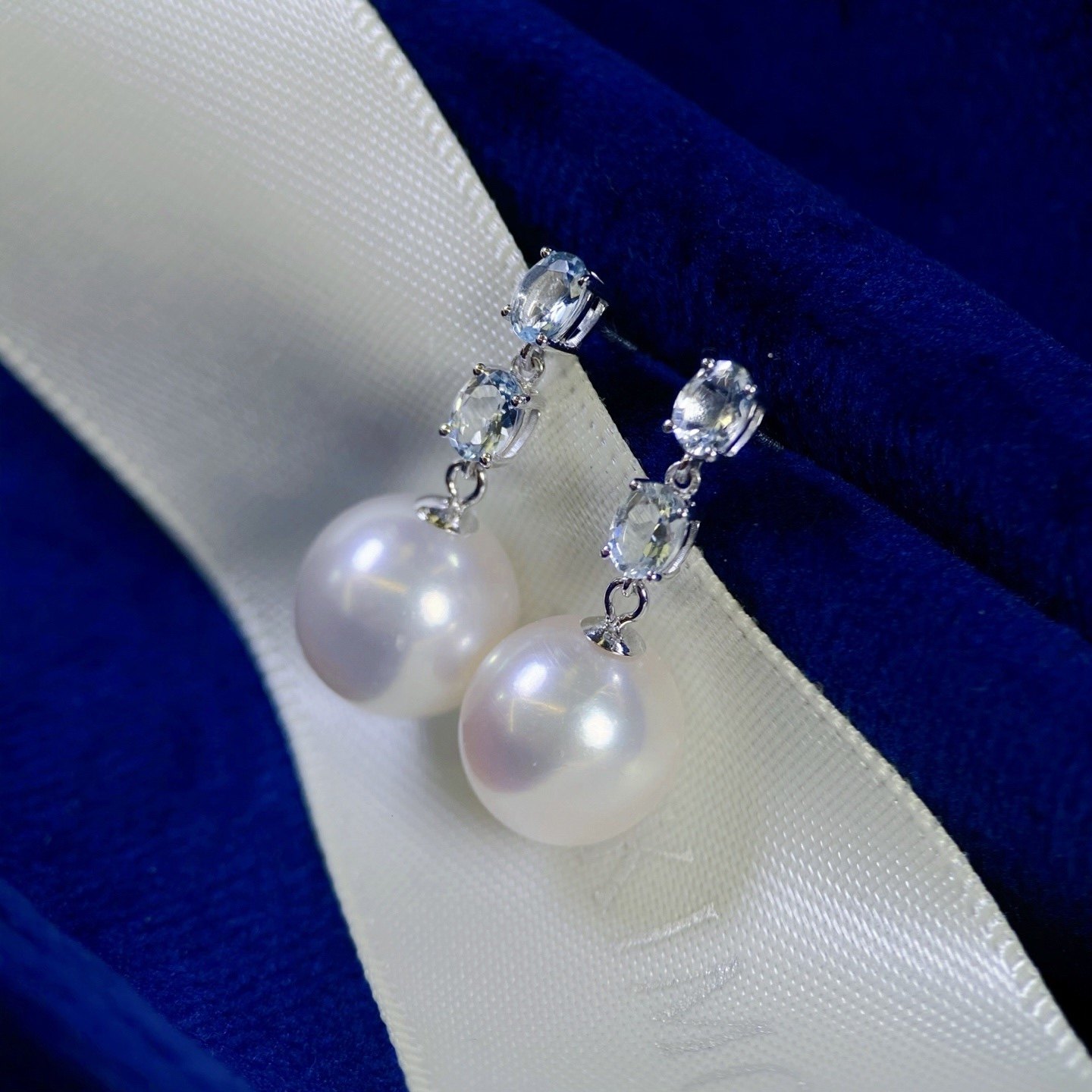 PT900铂金海蓝宝配件8-11mm天然海水珍珠DIY耳钉空托清澈透亮清新,淘宝优惠券,粉丝福利购,淘宝优惠卷