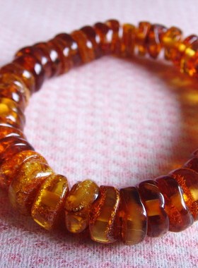 琥珀两边带皮金珀手串  兰蝴蝶坊