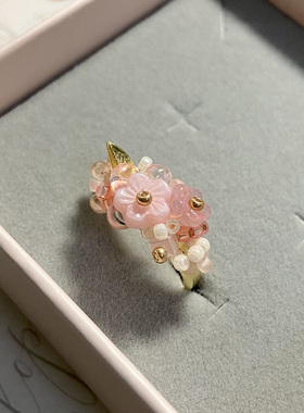 茵娜原创手工复古莓紫色花朵水晶开口戒指 小众轻奢饰品指环