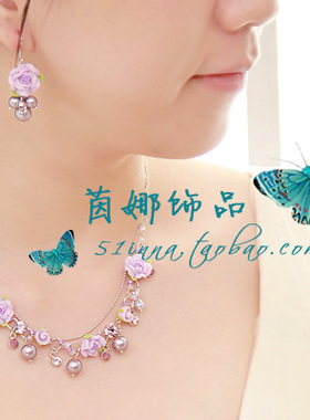 茵娜玫瑰花朵水晶珍珠女小众设计