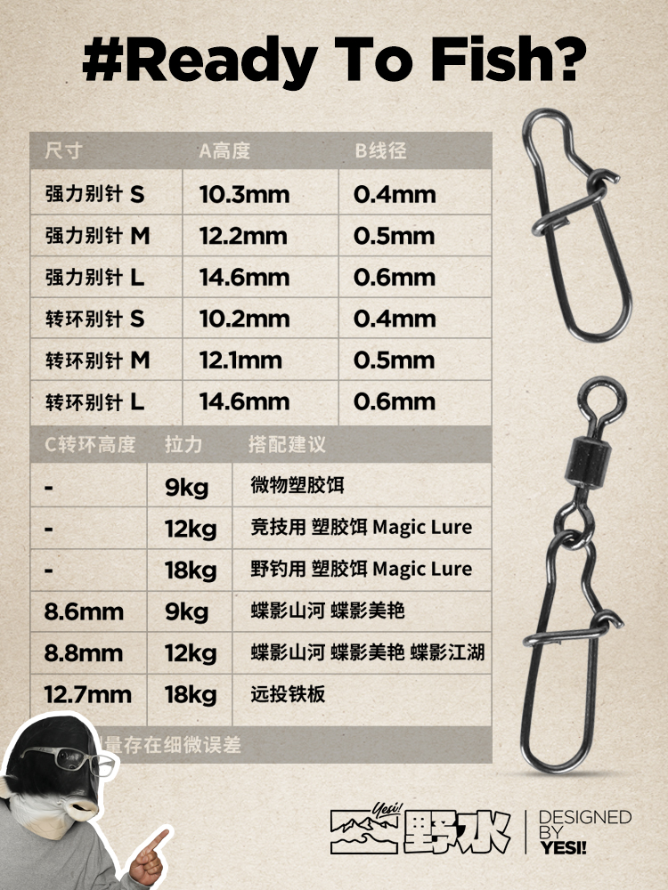 野水出品 加强转环别针别针 强力别针 高速转环 路亚饵连接器 - 图1