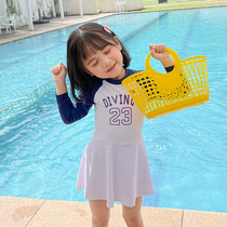 2023 New Children Swimsuit Girl Long Sleeve Sunscreen Sports Students Conjoined Swimsuit Quick Dry Baby Swimsuit