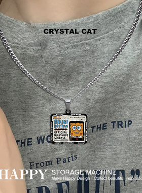 HAPPY原创可爱海绵宝宝名片合金项链情侣百搭配饰挂件吊坠颈饰