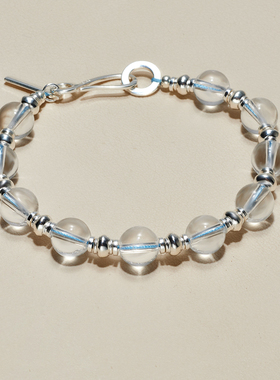 AHCHOO 重工9mm天然透亮白水晶手串S925纯银圆球手链悦己能量手环