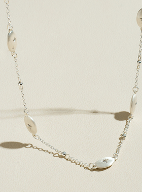 AHCHOO 静奢镶钻八芒星项链银色小众设计高级感拉丝椭圆形锁骨链