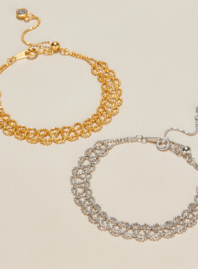 AHCHOO 静奢风S925纯银蕾丝手链不规则小众花边手环可调节手饰女