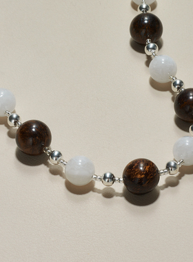 AHCHOO 静奢风双拼色手工白瓷珠项链S925纯银悦己趣味圆球锁骨链