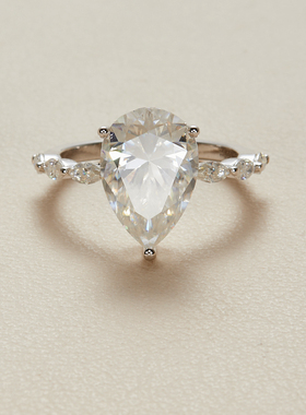 AHCHOO 静奢风火彩5克拉马眼满镶莫桑石钻戒指S925银爆闪高级指环