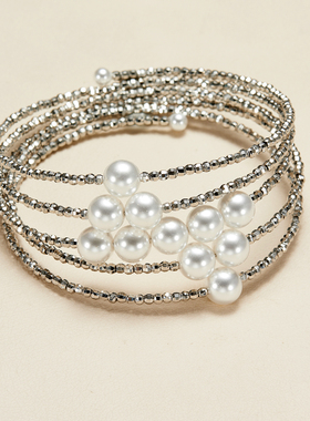 AHCHOO 超S满天星碎冰冰弹簧手环小众设计多层手工珍珠手镯可调节