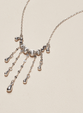 AHCHOO 静奢风S925纯银渐变水滴项链小众设计猫眼珠流苏锁骨链女