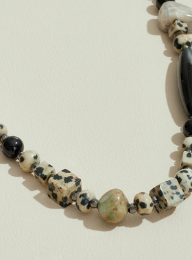 AHCHOO 静奢风小众设计混石串珠项链斑点天然石串珠黑玛瑙锁骨链