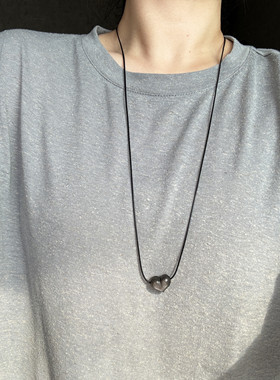 慵懒毛衣链 黑桃心 黑皮绳爱心项链 天然水晶