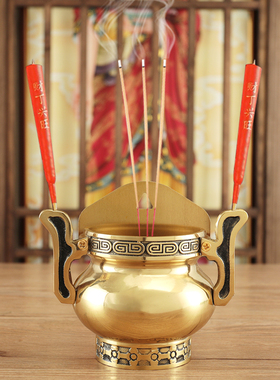 双耳挂炉纯铜壁炉门神插香炉
