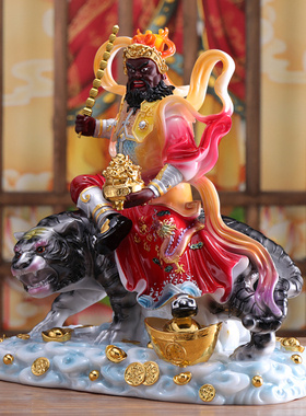 汉白玉武财神骑黑虎赵公明像