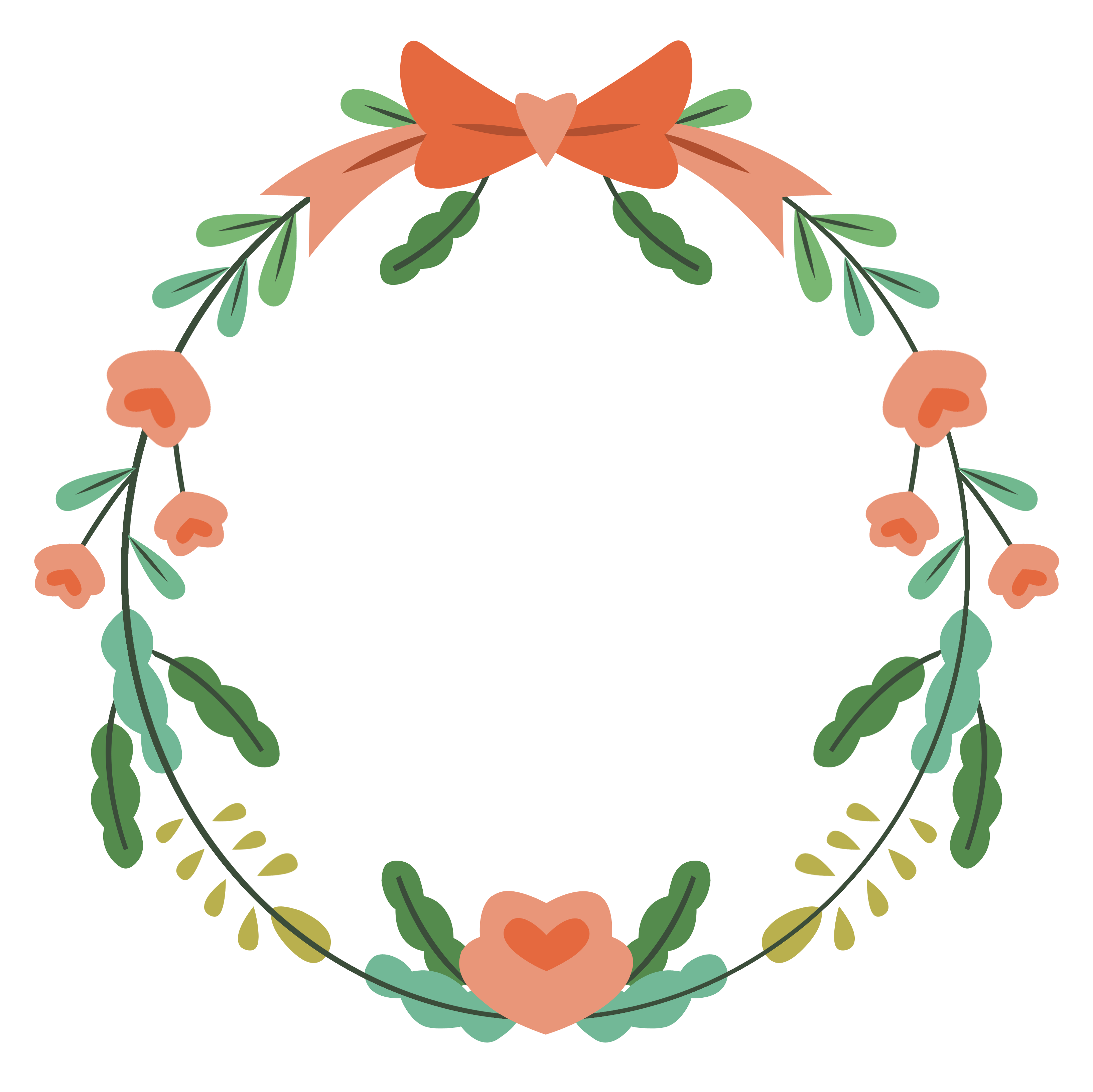 手绘水彩森系花环边框春天花卉花圈树叶花边花朵边框png免扣素材