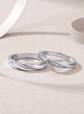 DR情侣对戒999纯银戒指女男一对轻奢小众高级感莫桑石钻戒送女友