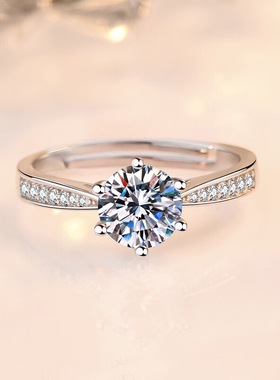 DR莫桑石钻戒1克拉999纯银情侣对戒男女一对求婚结婚戒指送男女友