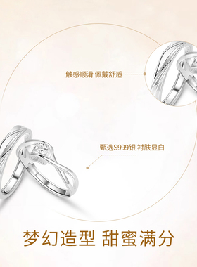 DR情侣对戒S999纯银戒指一对轻奢高级感闭口对戒生日礼物送男女友