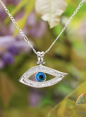 埃及银饰锆石土耳其蓝眼睛吊坠