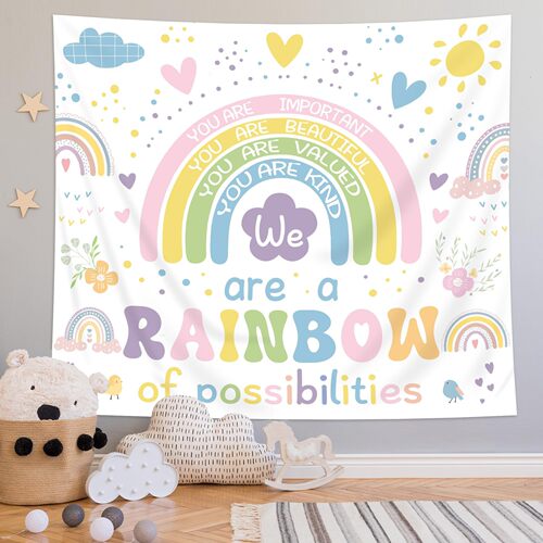彩虹励志英文语录背景布波西米亚挂毯客厅墙背景家居装饰床头挂布 - 图1